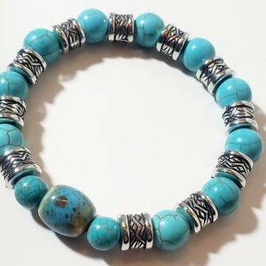 Turquoise and Silver Beaded Bracelet